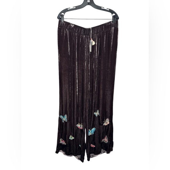 NWT Johnny Was Brown Luciana Velvet Wide Leg Butterfly Pant $365 - Picture 4 of 10